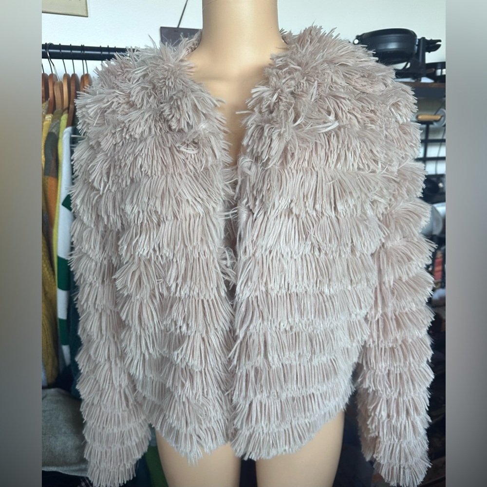 Cream Teddy Jacket with Shaggy Faux Fur Texture
